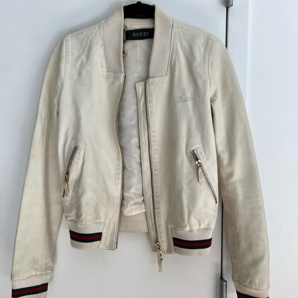 Gucci Off-White Bomber Jacket with Gold Accents